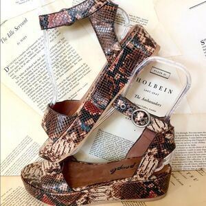 Free People Platform Sandal Strap Snakeskin Print